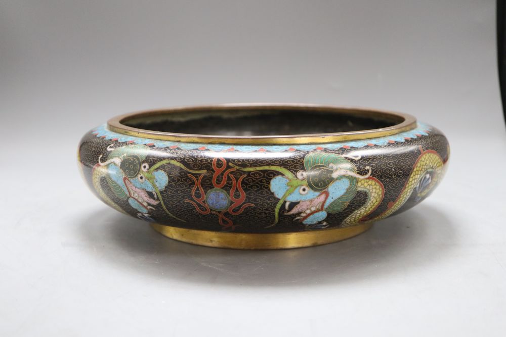 A large Chinese cloisonne enamel dragon bowl, Ming mark, 1920s, diameter 27cm